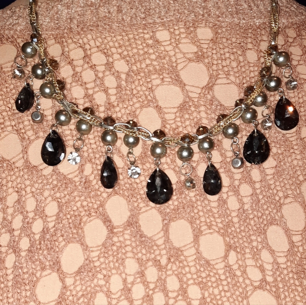 LOFT braided rhinestone bib necklace